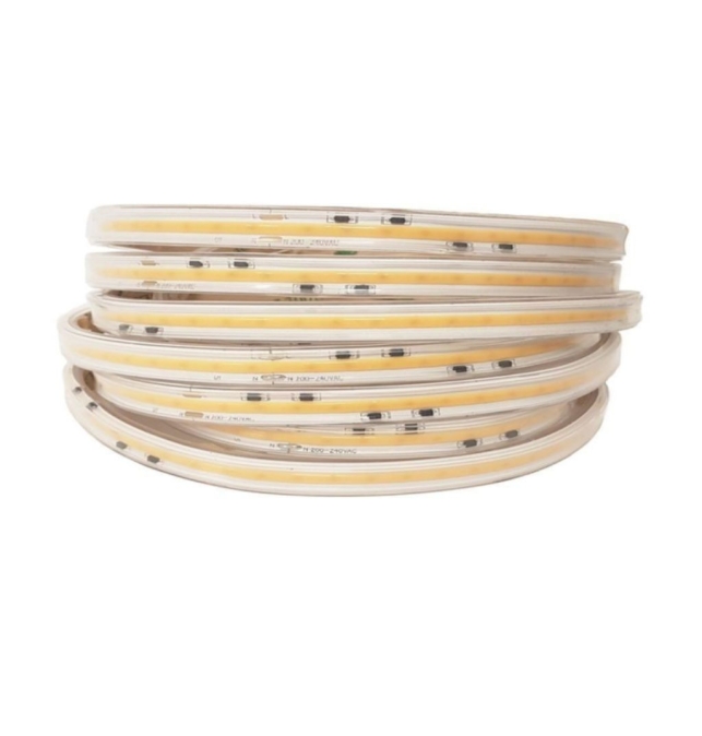 Bobina de tira led COB 220V 9W/m 830Lm/m CRI90 IP65 ancho 10mm corte 5cm 50M