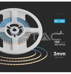 Tira led SMD 24V 8W/m 800Lm anho 3mm doble PCB IP20 4000K 5M