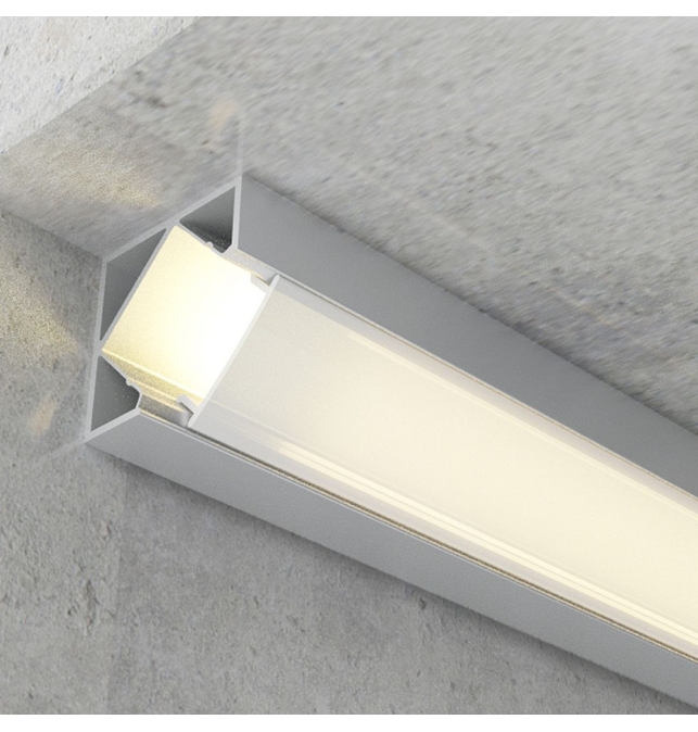 Perfil de aluminio esquina reforzado 2000x17.8x17.8mm con difusor para Tiras LED plata