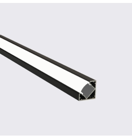 Perfil de aluminio esquina reforzado negro 2000x17,8x17,8mm con difusor blanco para Tiras LED