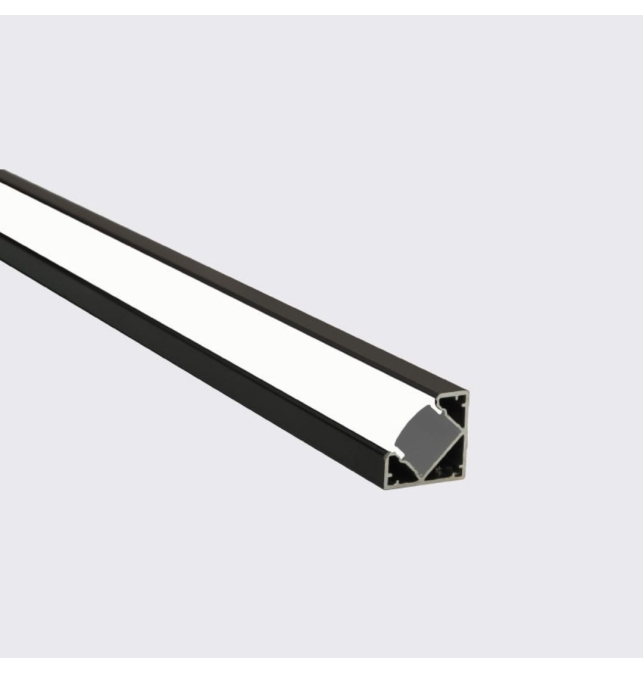 Perfil de aluminio esquina reforzado negro 2000x17,8x17,8mm con difusor blanco para Tiras LED