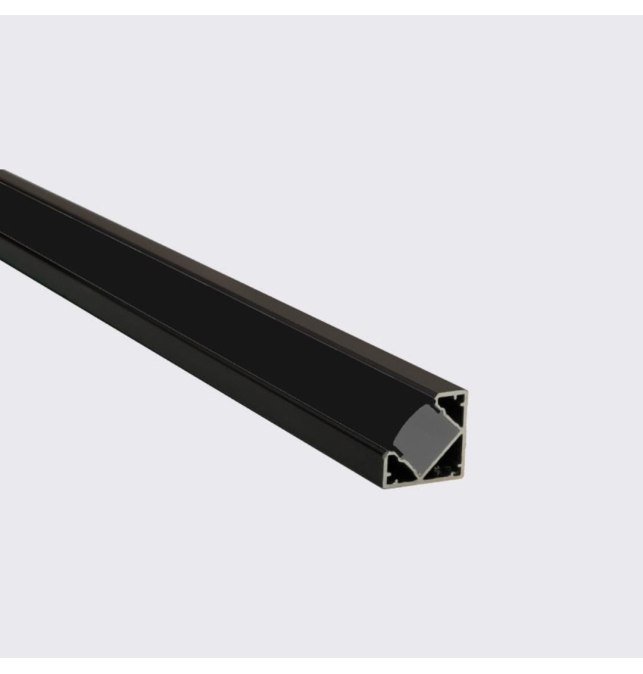 Perfil de aluminio esquina reforzado negro 2000x17,8x17,8mm con difusor negro para Tiras LED