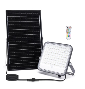 Foco proyector led solar RGB 150W con mando 2m cable