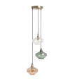 Lámpara de techo colgante con 3 tulipas de cristal cobre, verde y transparente