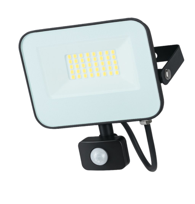 Foco proyector led 30W con sensor de movimiento y mando negro 4000K