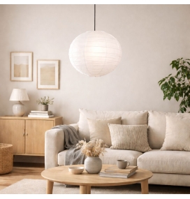 Lámpara colgante techo de tela redonda Liam M blanca