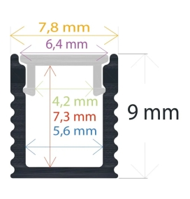Perfil de superficie extrafino para tiras led 2000x7.8x9mm plata
