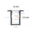 Perfil de empotrar extrafino para tiras led 2000x13x12mm plata