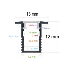 Perfil de empotrar extrafino para tiras led 2000x13x12mm plata