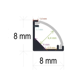 Perfil de esquina extrafino con difusor curvo 8x8mm plata
