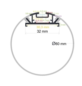 Perfil de aluminio cilíndrico para tiras led Ø60mm blanco 2 metros
