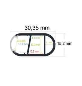 Perfil de aluminio para interior de armarios 15,2x30,35mm 2 metros plata