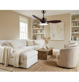 Ventilador de techo led Celeste XL 36W cuero y madera Ø120cm