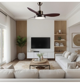 Ventilador de techo led Celeste XL 36W cuero y madera Ø120cm