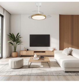 Ventilador de techo con aspas retráctiles y luz led Melody L 40W blanco y madera