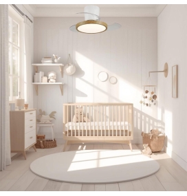 Ventilador de techo con aspas retráctiles y luz led Melody XS Long 24W blanco y madera