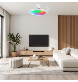 Ventilador de techo con aspas retráctiles y luz led RGB y blanca Melody S Long 32W blanco
