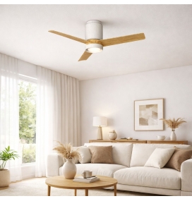 Ventilador de techo con luz led Mantra Cerámica 20W blanco y madera Ø122cm