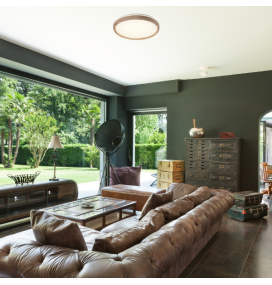 Plafón led 60W regulable acabado roble y blanco