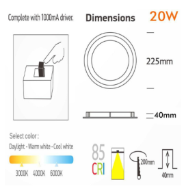 Downlight led 24W chip Osram con 3 tonos de luz