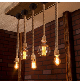 Soporte doble de cuerda de cáñamo para bombillas E27