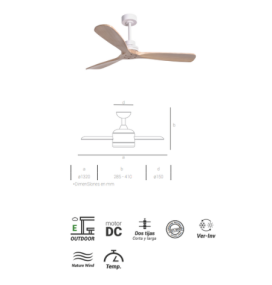 Ventilador de techo Sulion Nati sin luz blanco y madera