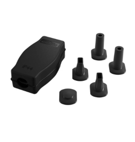 Caja de conexiones para guirnaldas con adaptador para cables redondos y planos