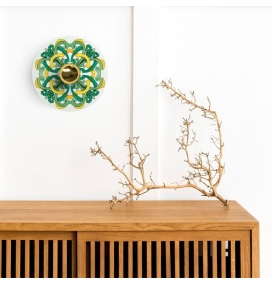 Plato decorativo para guirnaldas, lámparas y apliques verde y amarillo