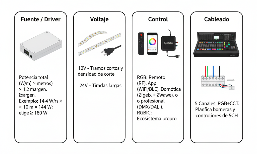 controladores, fuente, cableado
